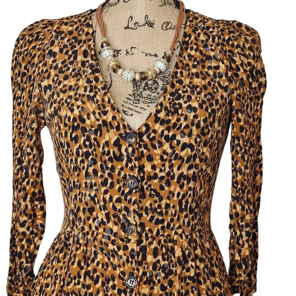 Zara TRF Animal Cheetah Print Pleated Shoulder Lined Jacket Dress Sz Small Maxi - Picture 14 of 15